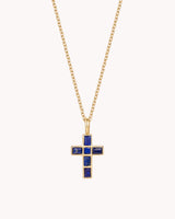 Gold Mosaic Lapis Lazuli Cross Cable Chain Necklace