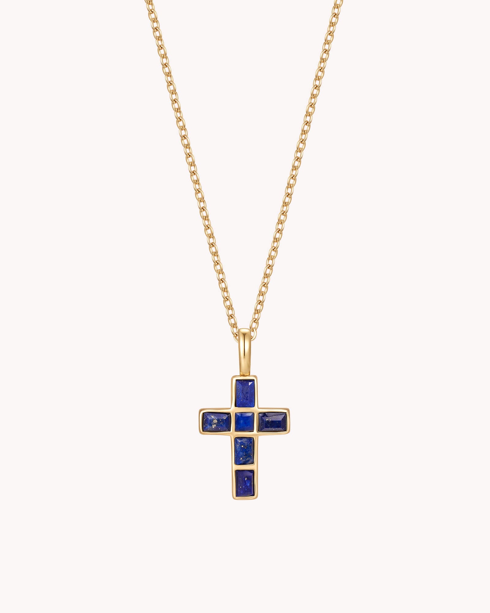 Gold Mosaic Lapis Lazuli Cross Cable Chain Necklace