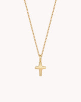 Gold Petite Puff Cross Cable Chain Necklace