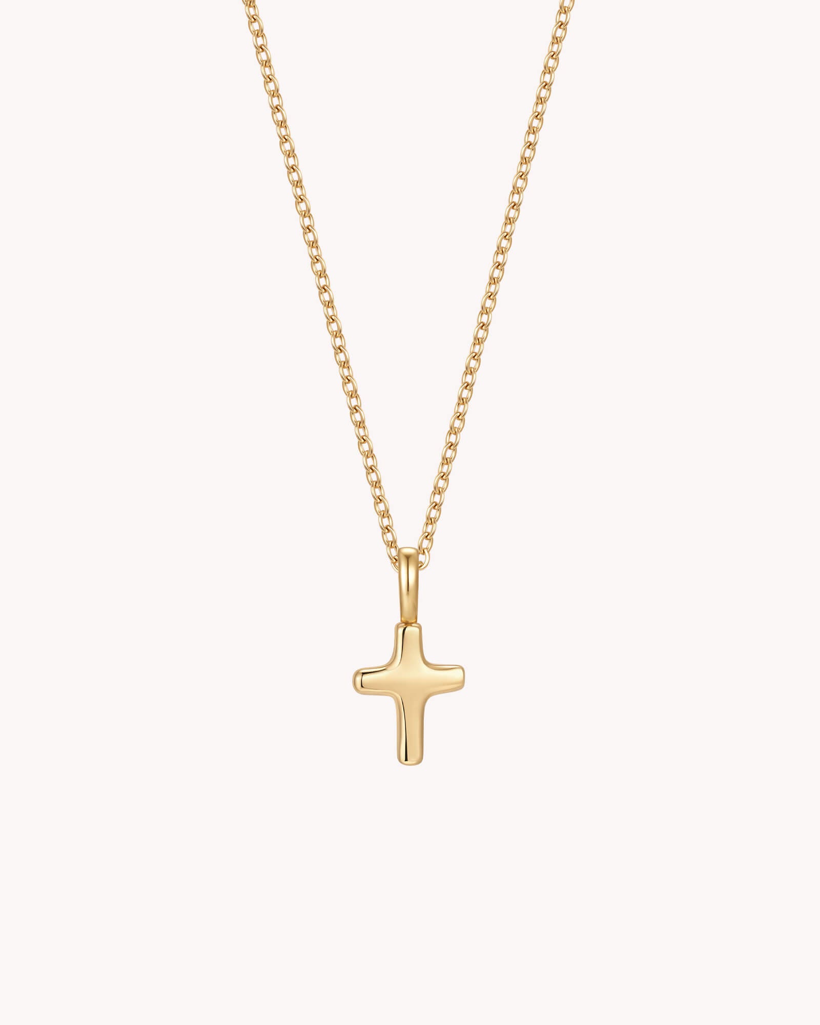 Gold Petite Puff Cross Cable Chain Necklace