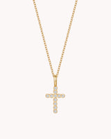 Gold Refined CZ Cross Cable Chain Necklace