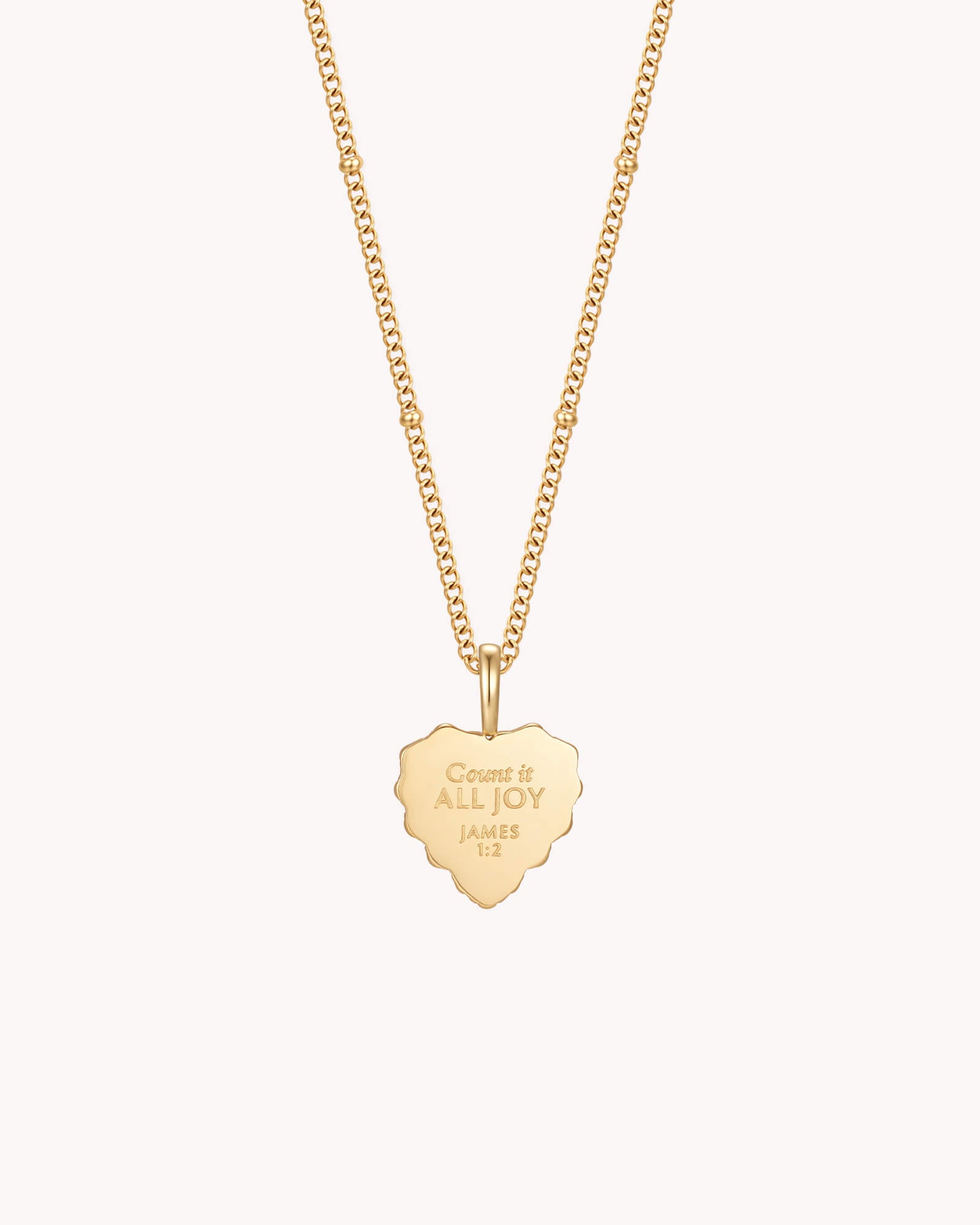 Back of James 1:2 Count It All Joy Gold Heart Necklace