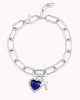 James 1:2 White Gold Heart Puff Cross Charm Bracelet