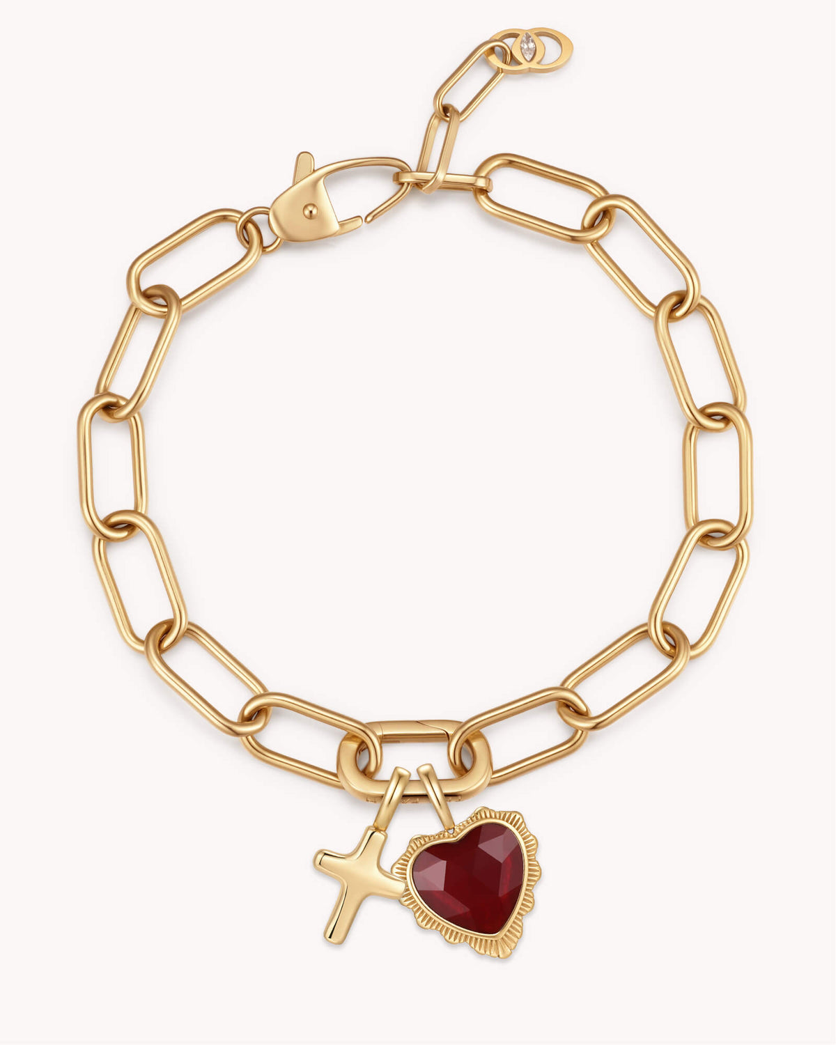 John 3:16 So Loved Gold Heart Puff Cross Charm Bracelet