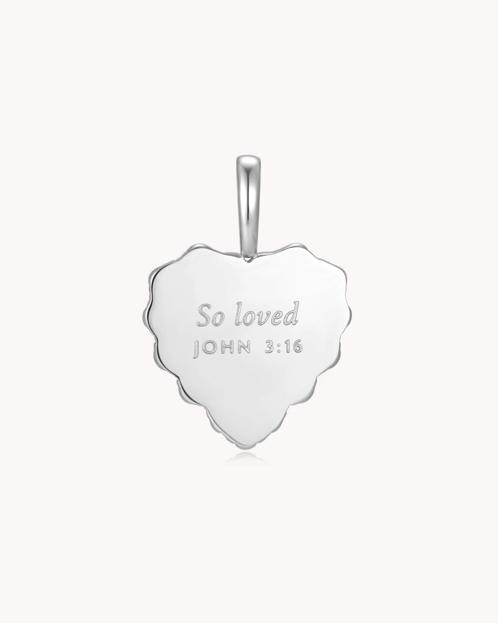 Back of So Loved John 3:16 White Gold Red Agate Heart Pendant