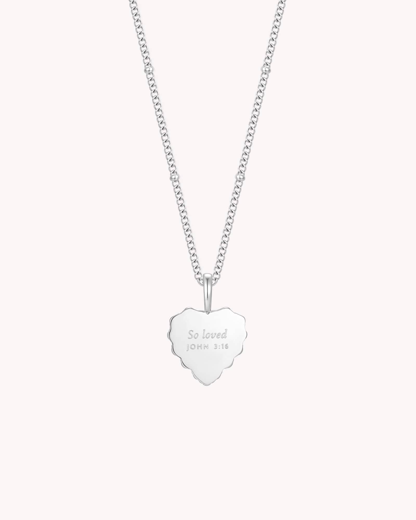 Back of John 3:16 So Loved White Gold Heart Necklace