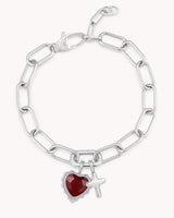 John 3:16 White Gold Heart Puff Cross Charm Bracelet