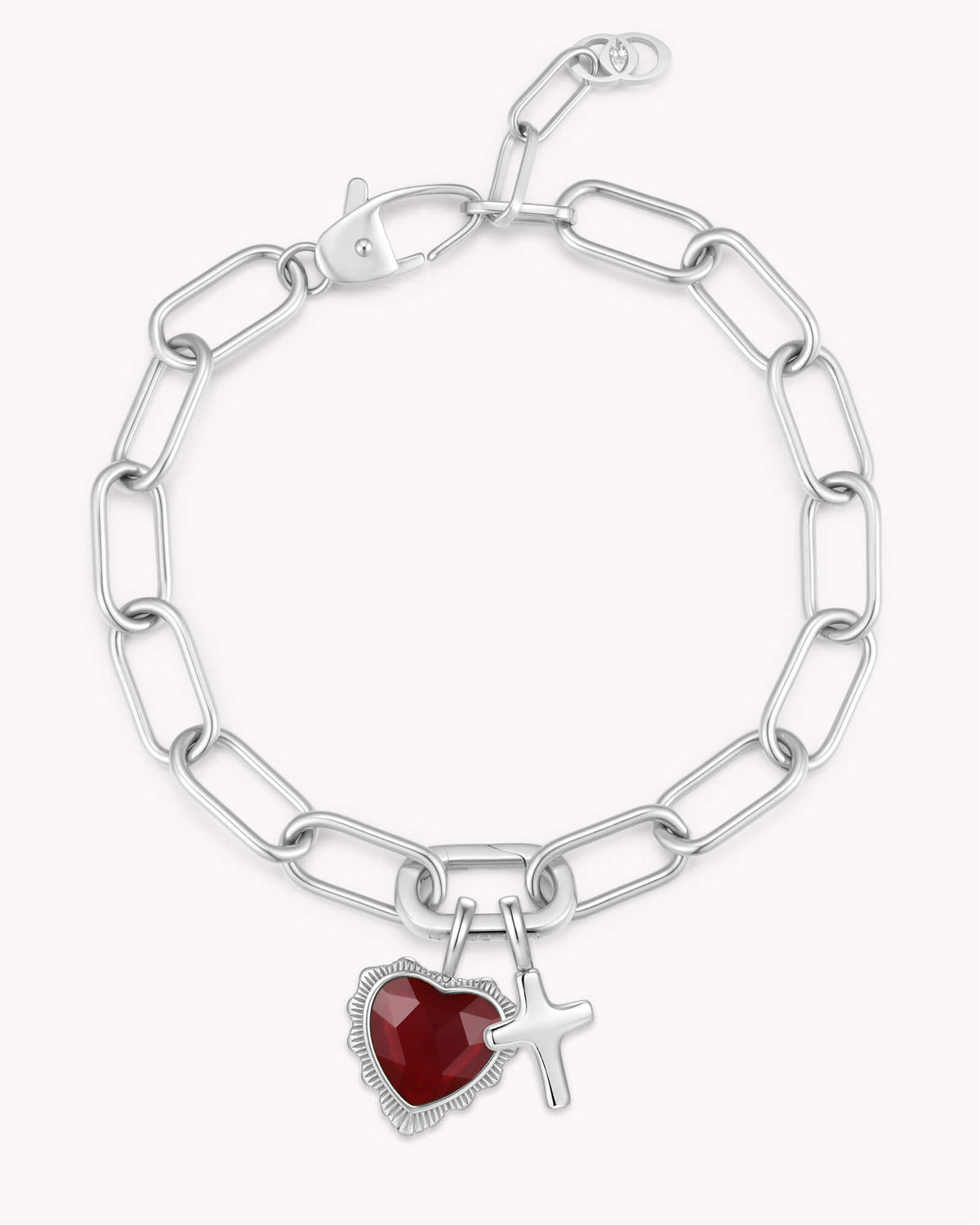John 3:16 White Gold Heart Puff Cross Charm Bracelet