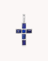 Lapis Lazuli Mosaic White Gold Cross Pendant