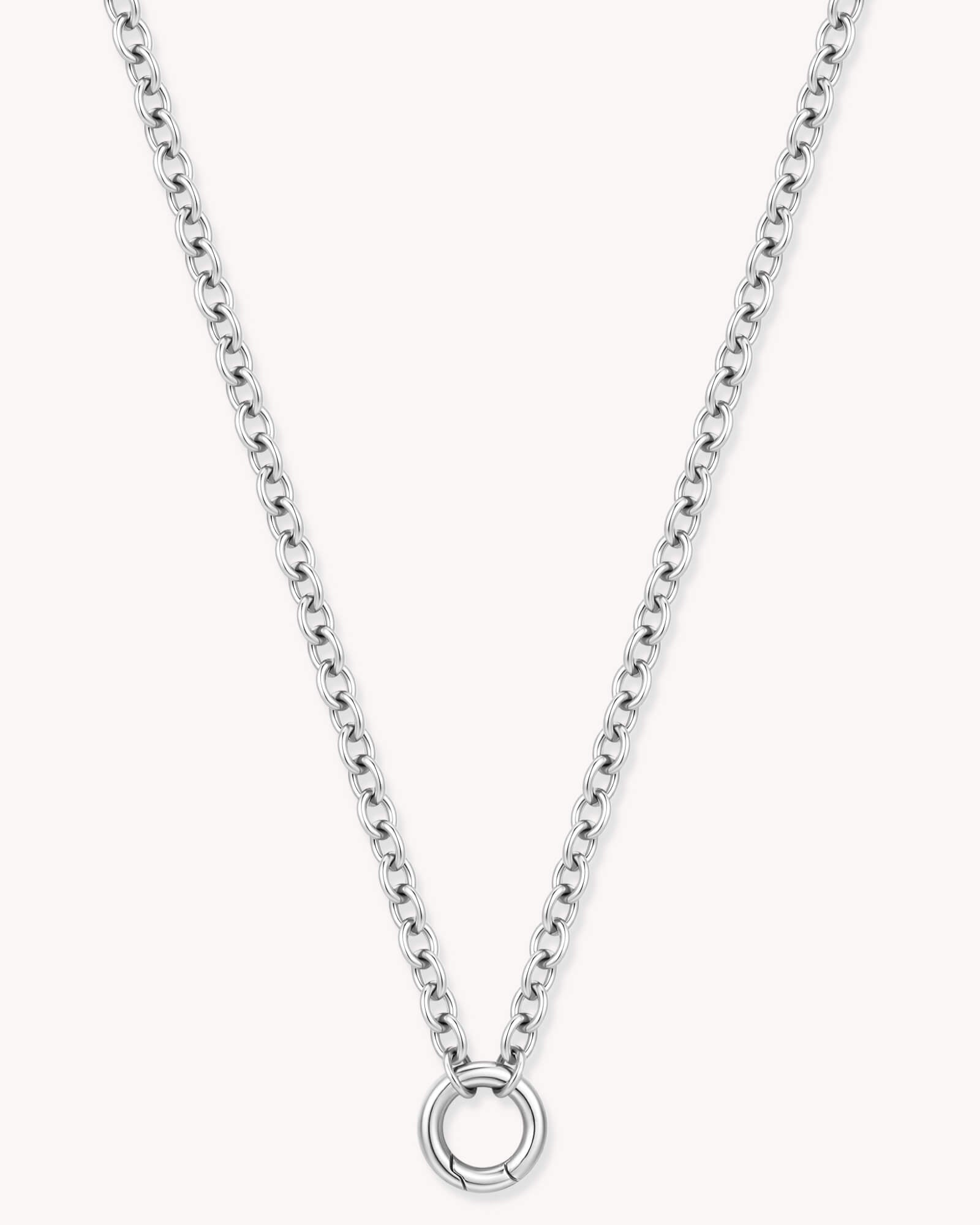 Large Cable Chain White Gold Necklace with Circle Annex Link