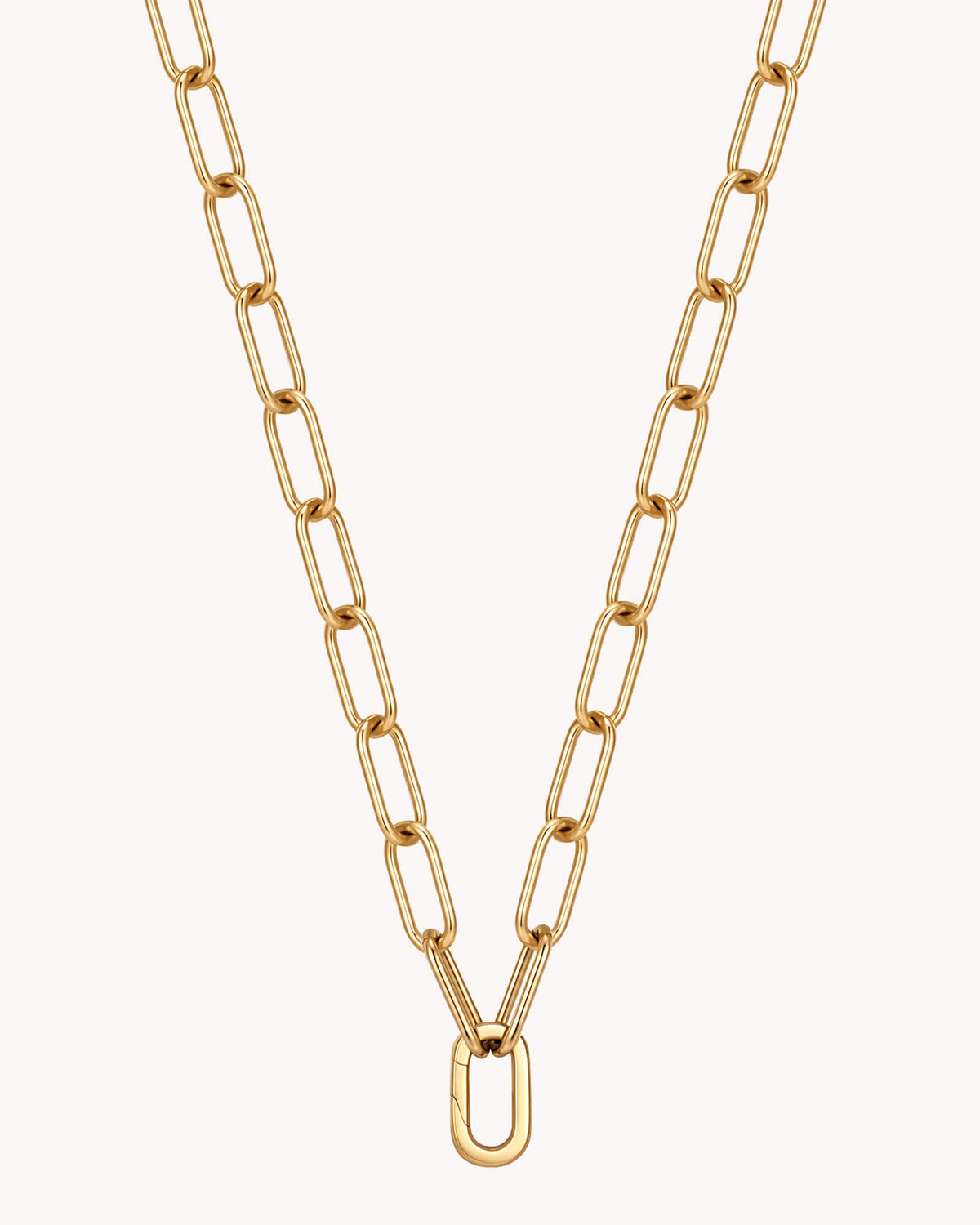 Angled view of Large Link Chain Gold Necklace with Annex Link
