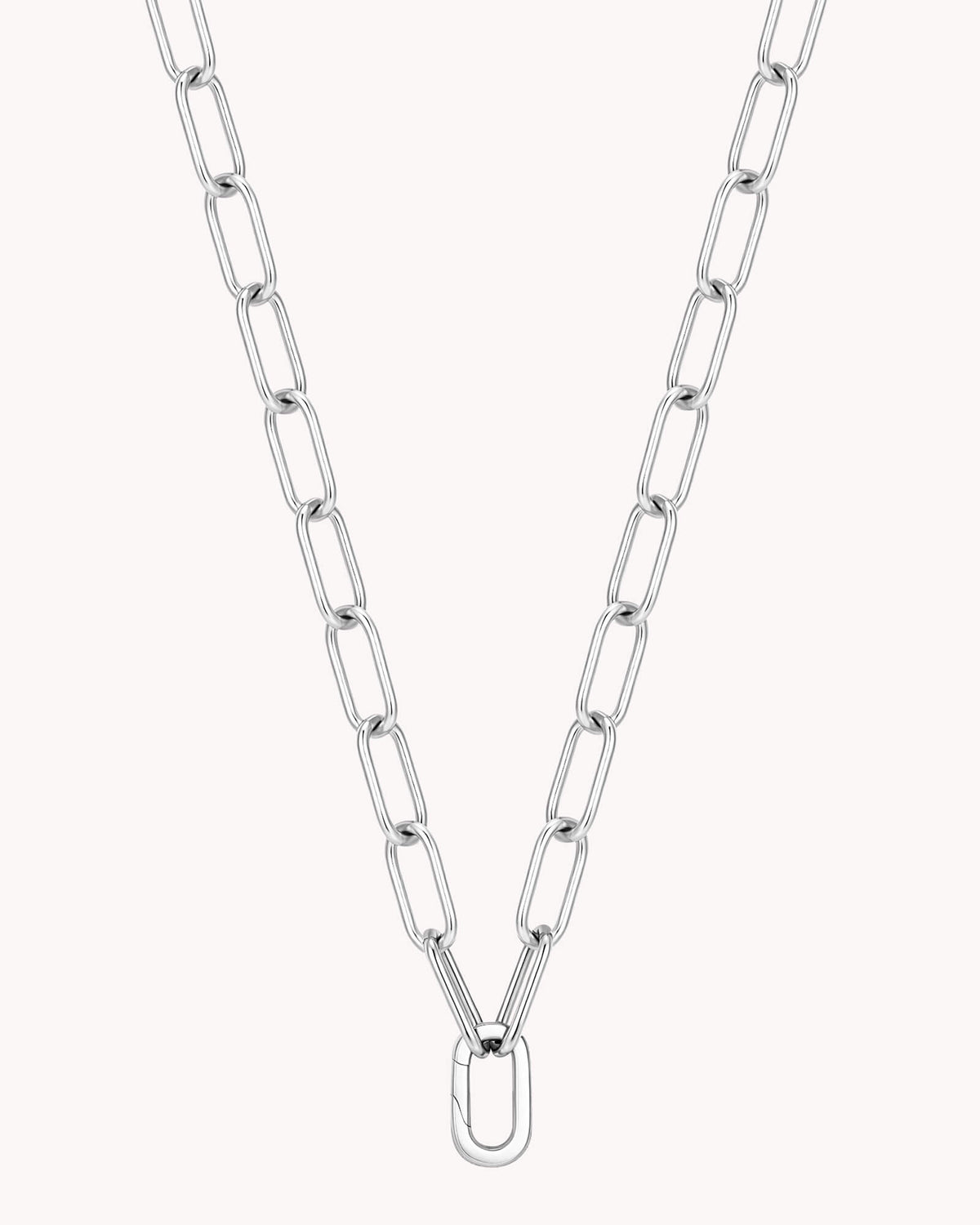 Angled view of Large Link Chain White Gold Necklace with Annex Link