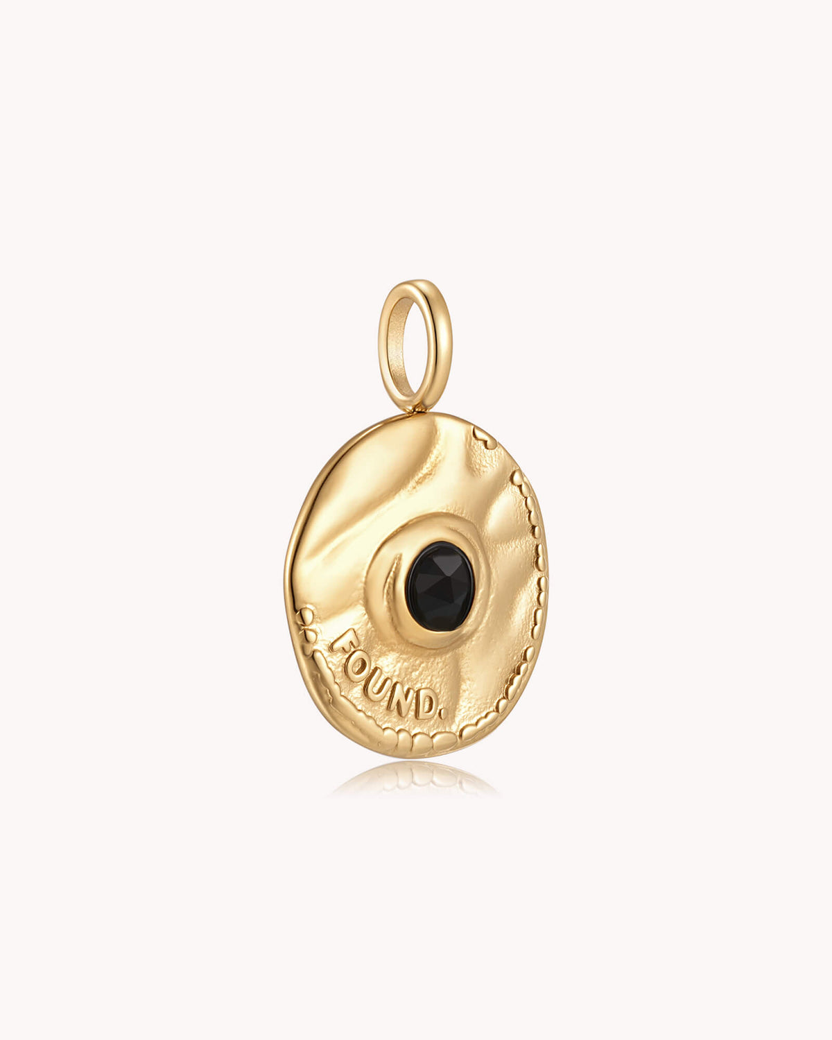 Angled view of FOUND Luke 15:9 Gold Coin Pendant