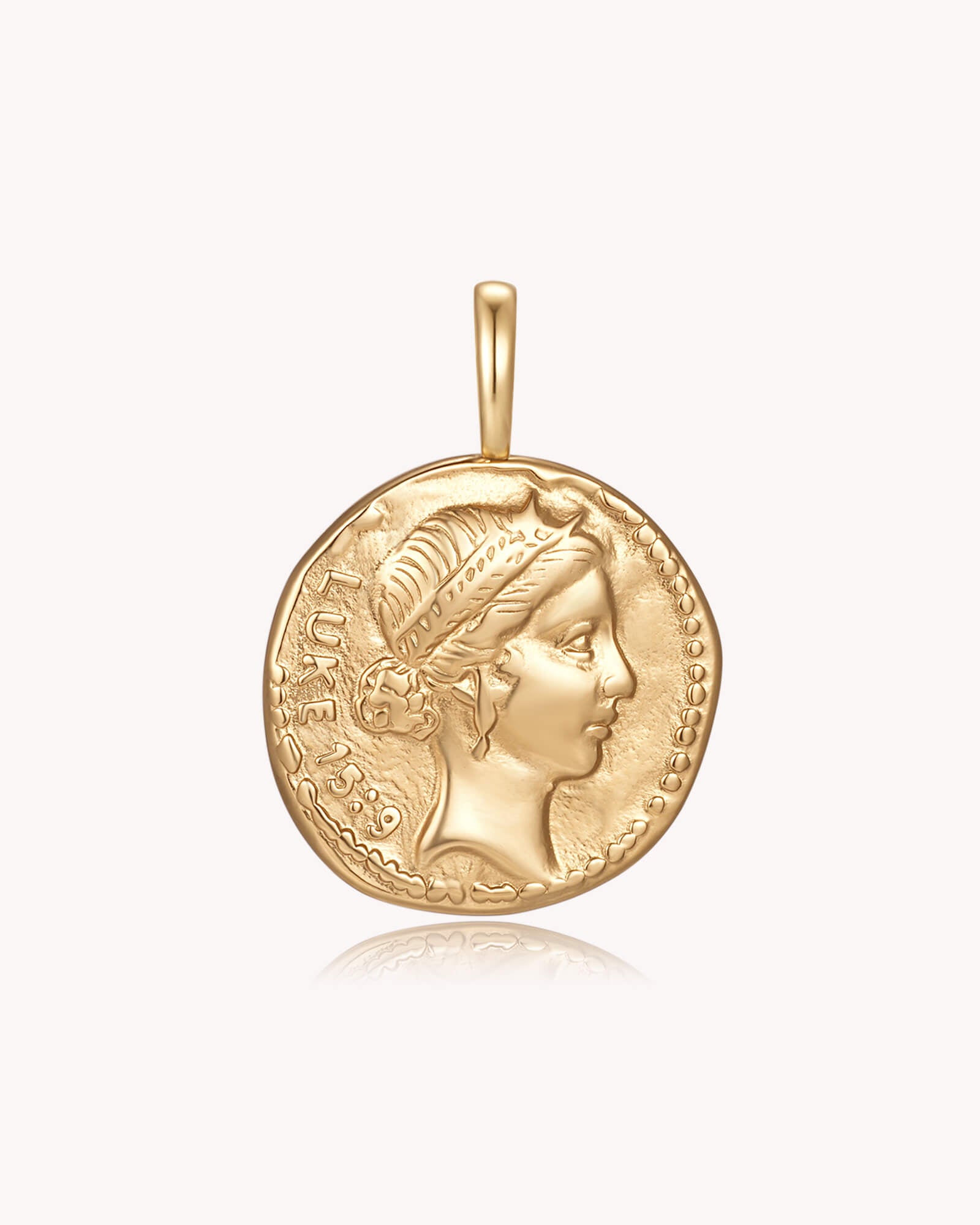 Back of FOUND Luke 15:9 Gold Coin Pendant