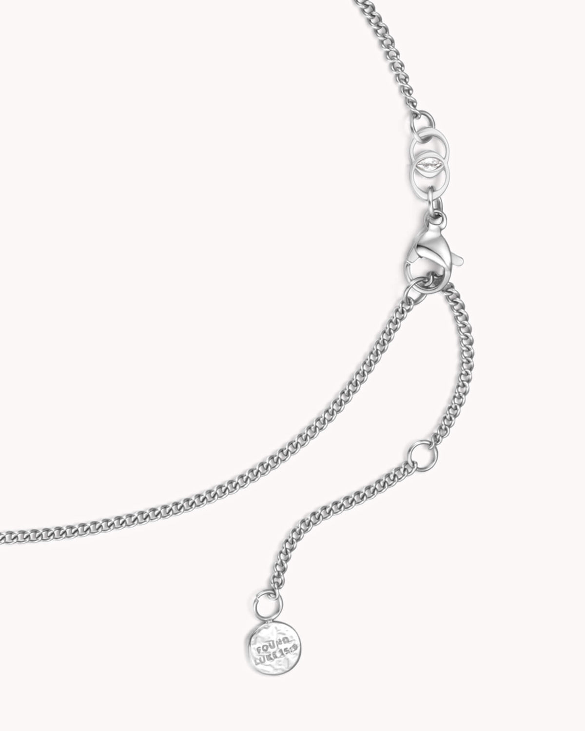 Close-up of FOUND Luke 15:9 White Gold Coin Choker Necklace