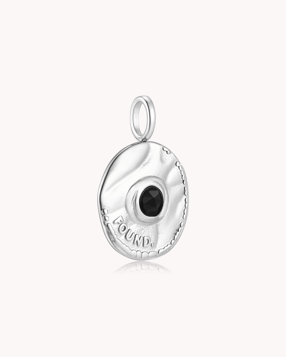 Angled view of FOUND Luke 15:9 White Gold Coin Pendant
