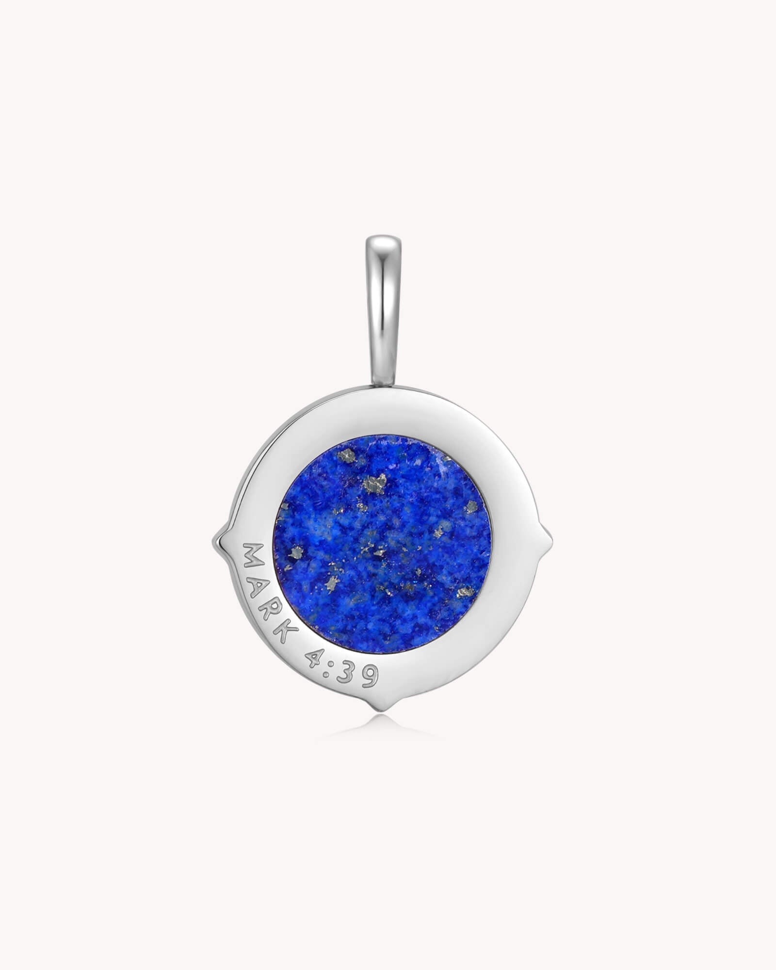 Back of Peace Be Still Mark 4:39 White Gold Pendant