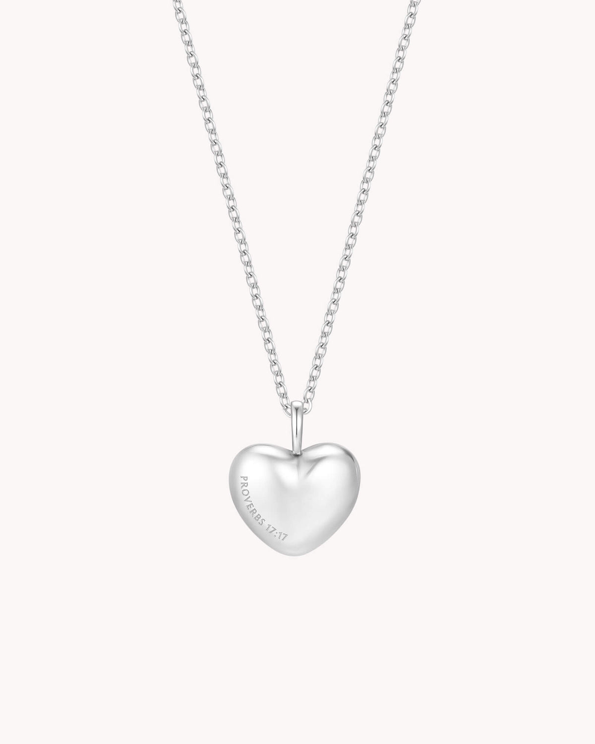 Proverbs 17:17 A Friend Loves White Gold Heart Necklace