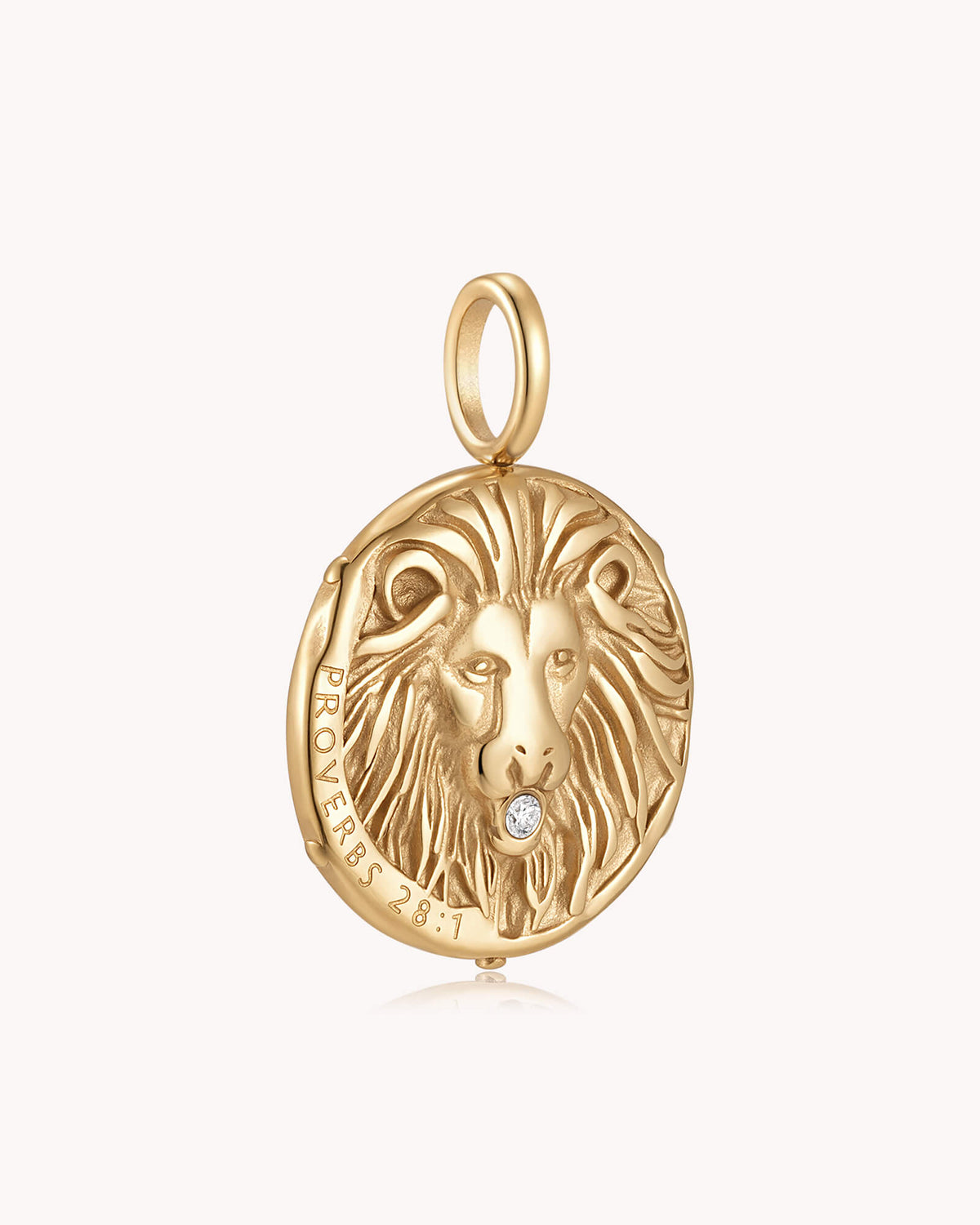 Angled view of Bold as a Lion Proverbs 28:1 Gold Onyx Medallion