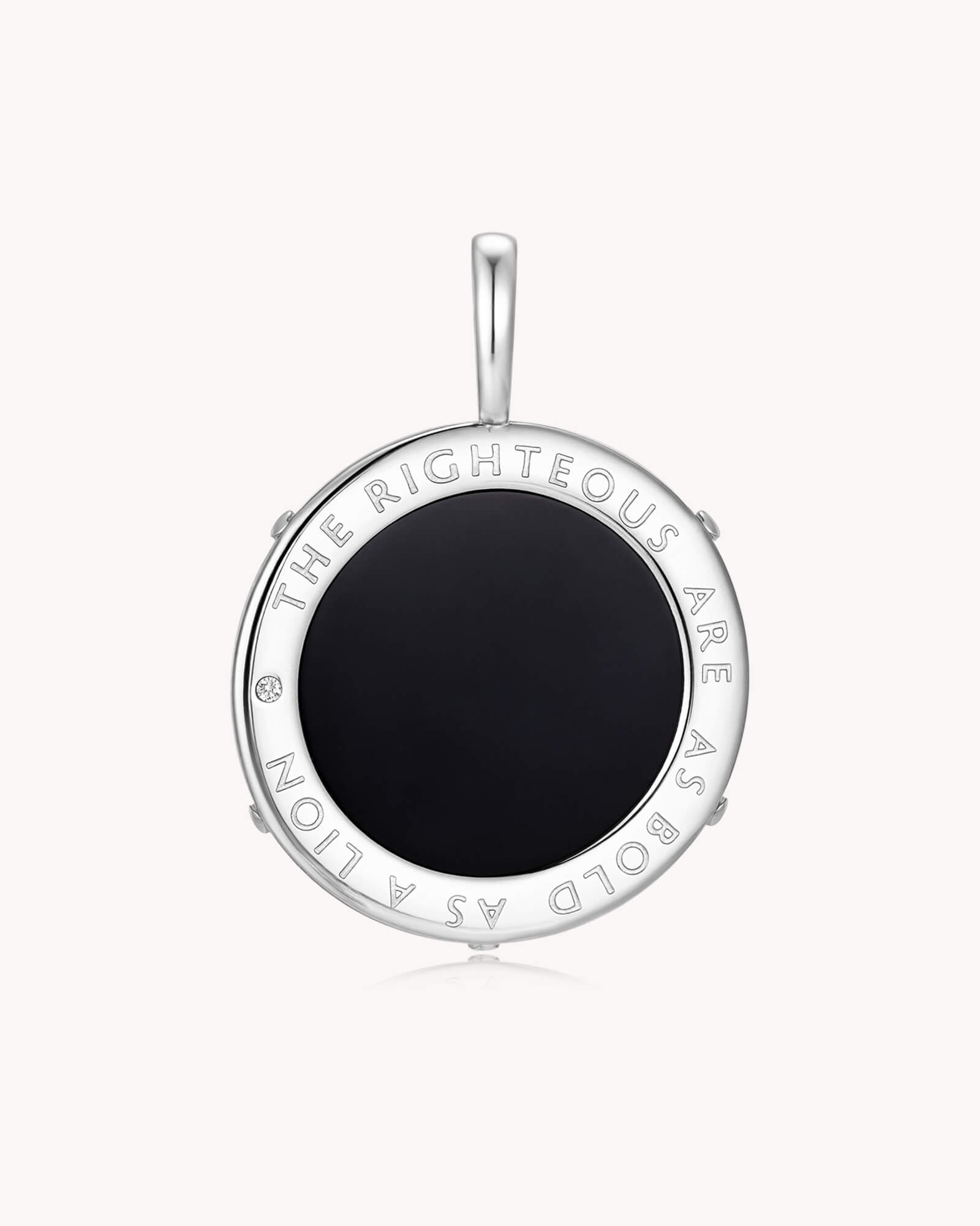 Back of Bold as a Lion Proverbs 28:1 White Gold Onyx Medallion