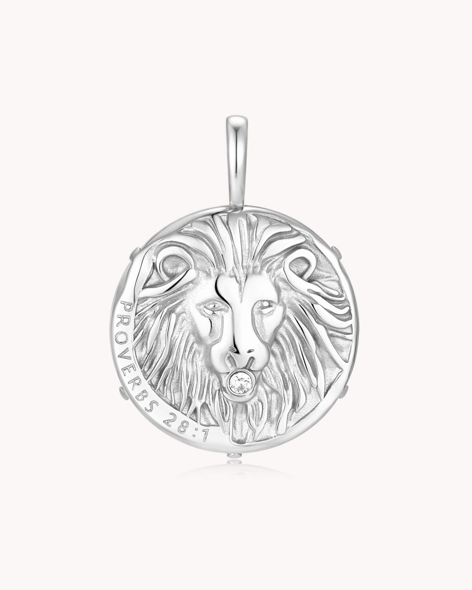 Bold as a Lion Proverbs 28:1 White Gold Onyx Medallion