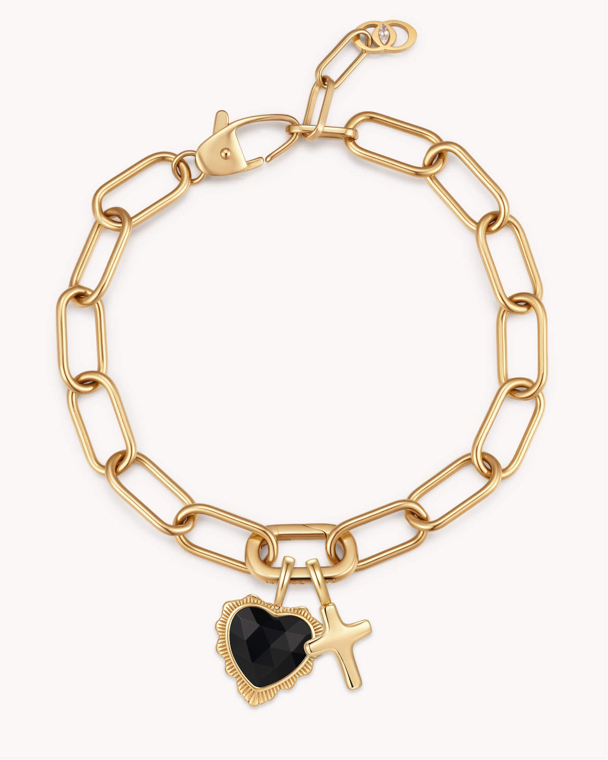 Proverbs 3:5-6 Gold Heart Puff Cross Charm Bracelet
