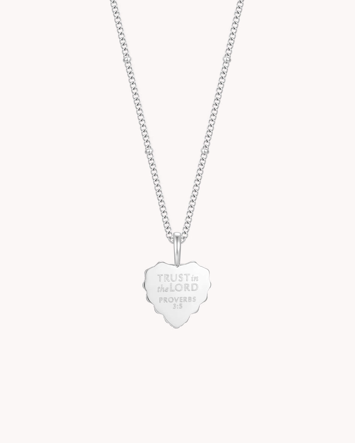 Back of Proverbs 3:5-6 Trust in the LORD White Gold Heart Necklace
