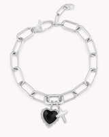 Proverbs 3:5-6 White Gold Heart Puff Cross Charm Bracelet
