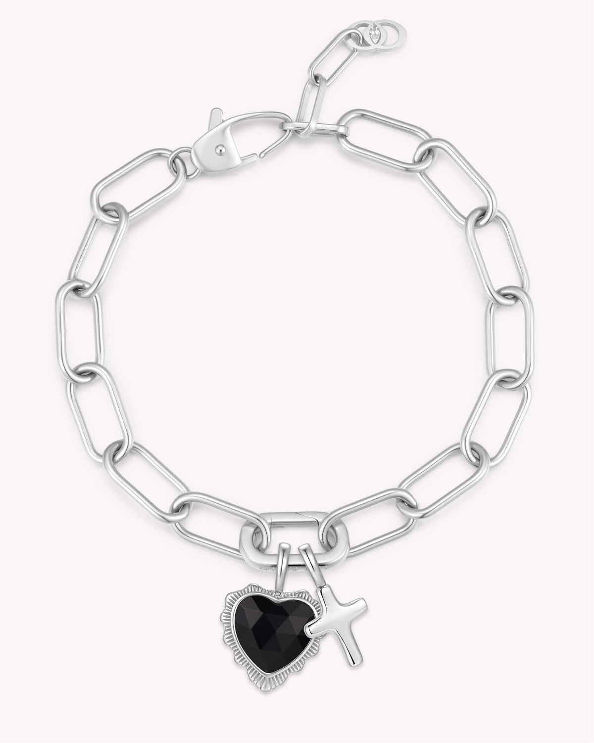 Proverbs 3:5-6 White Gold Heart Puff Cross Charm Bracelet