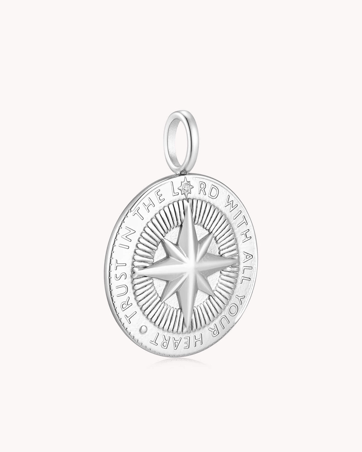 Angled view of Trust in The LORD Proverbs 3:5-6 White Gold Medallion
