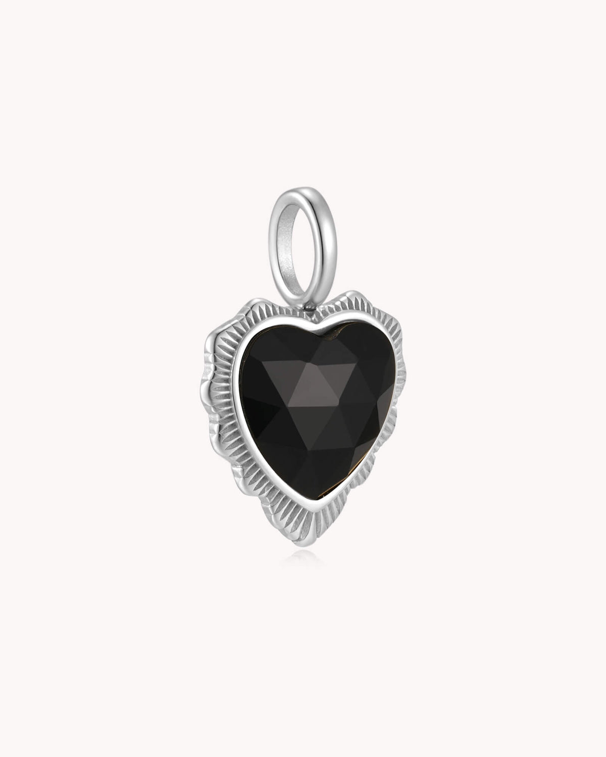 Angled view of Trust in the LORD Proverbs 3:5-6 White Gold Black Onyx Heart Pendant