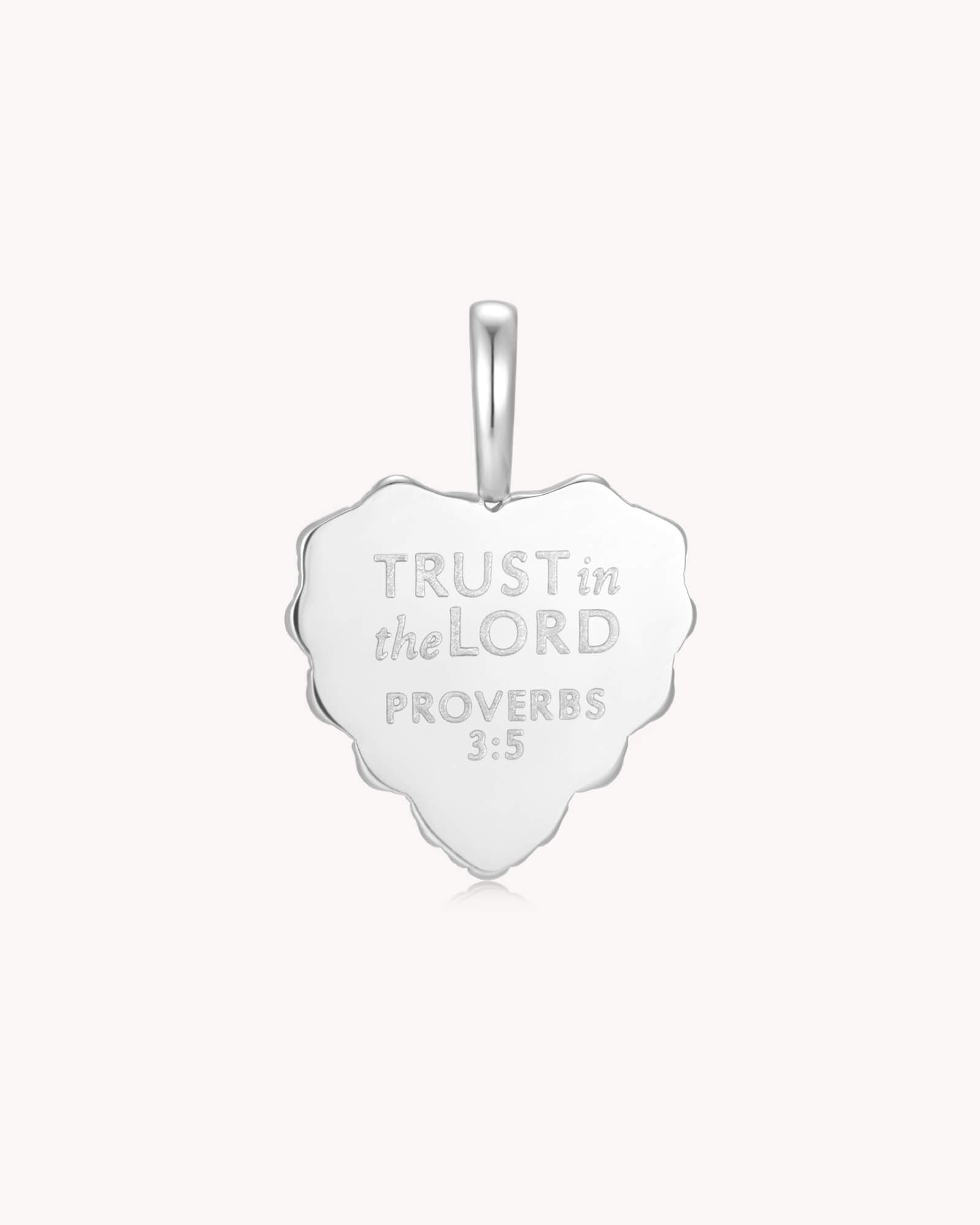 Back of Trust in the LORD Proverbs 3:5-6 White Gold Black Onyx Heart Pendant