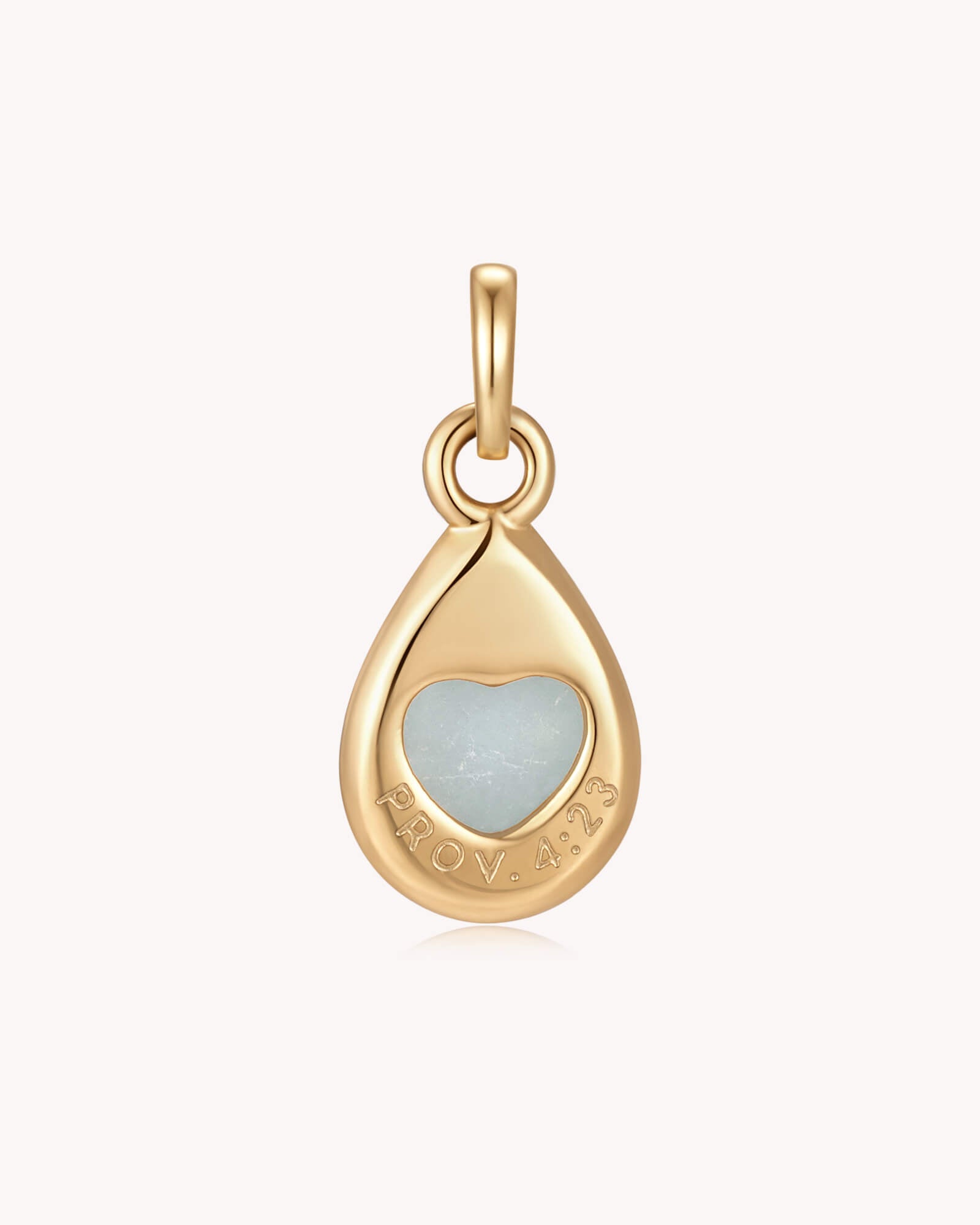 Back of Guard Your Heart Proverbs 4:23 White Gold Aquamarine Heart Pendant