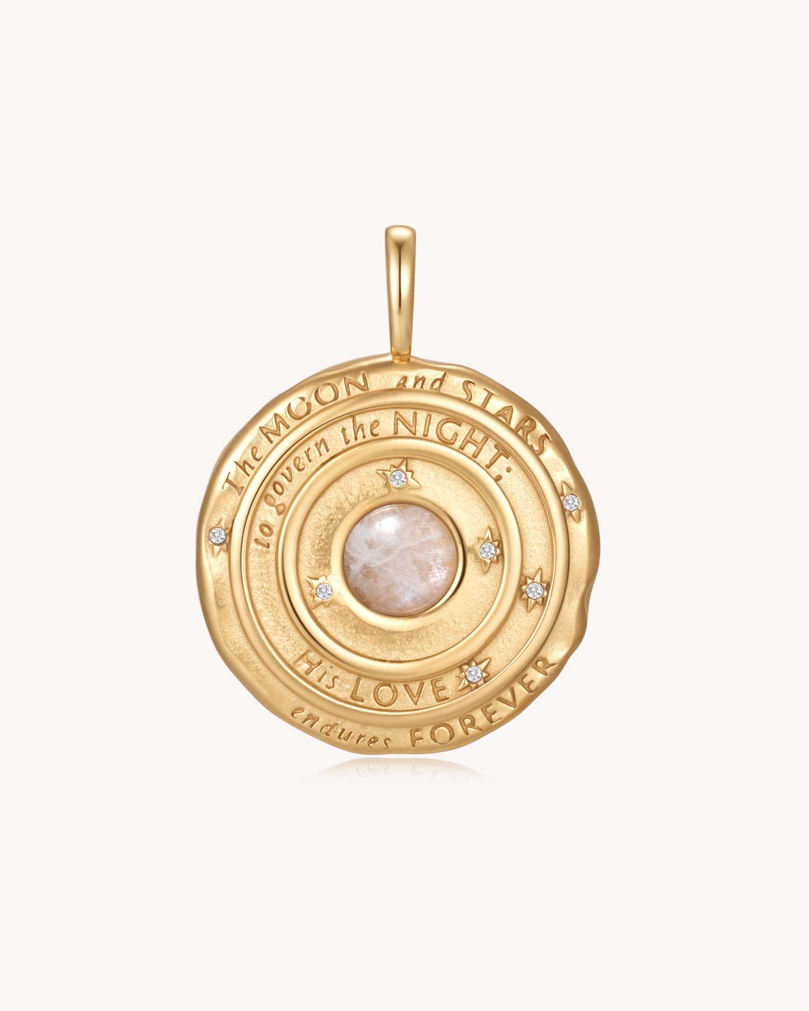 The Moon and Stars Psalm 136:9 Gold Moonstone Medallion