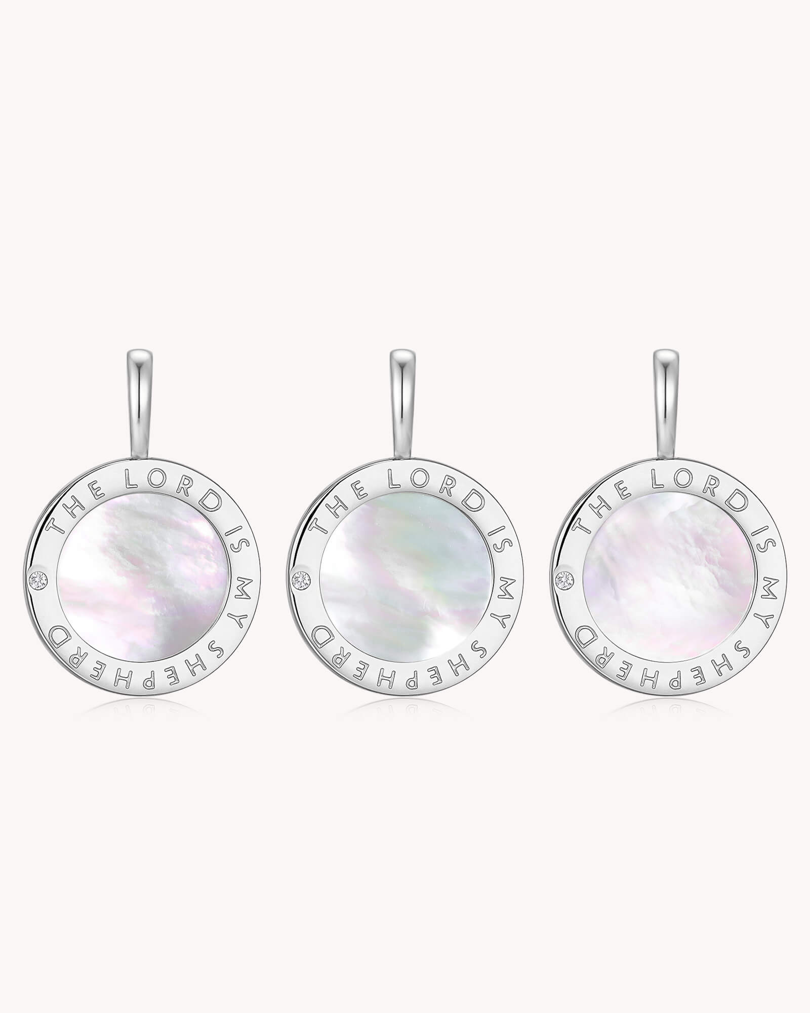 Natural stone variations on The LORD Is My Shepherd Psalm 23 White Gold Pendant