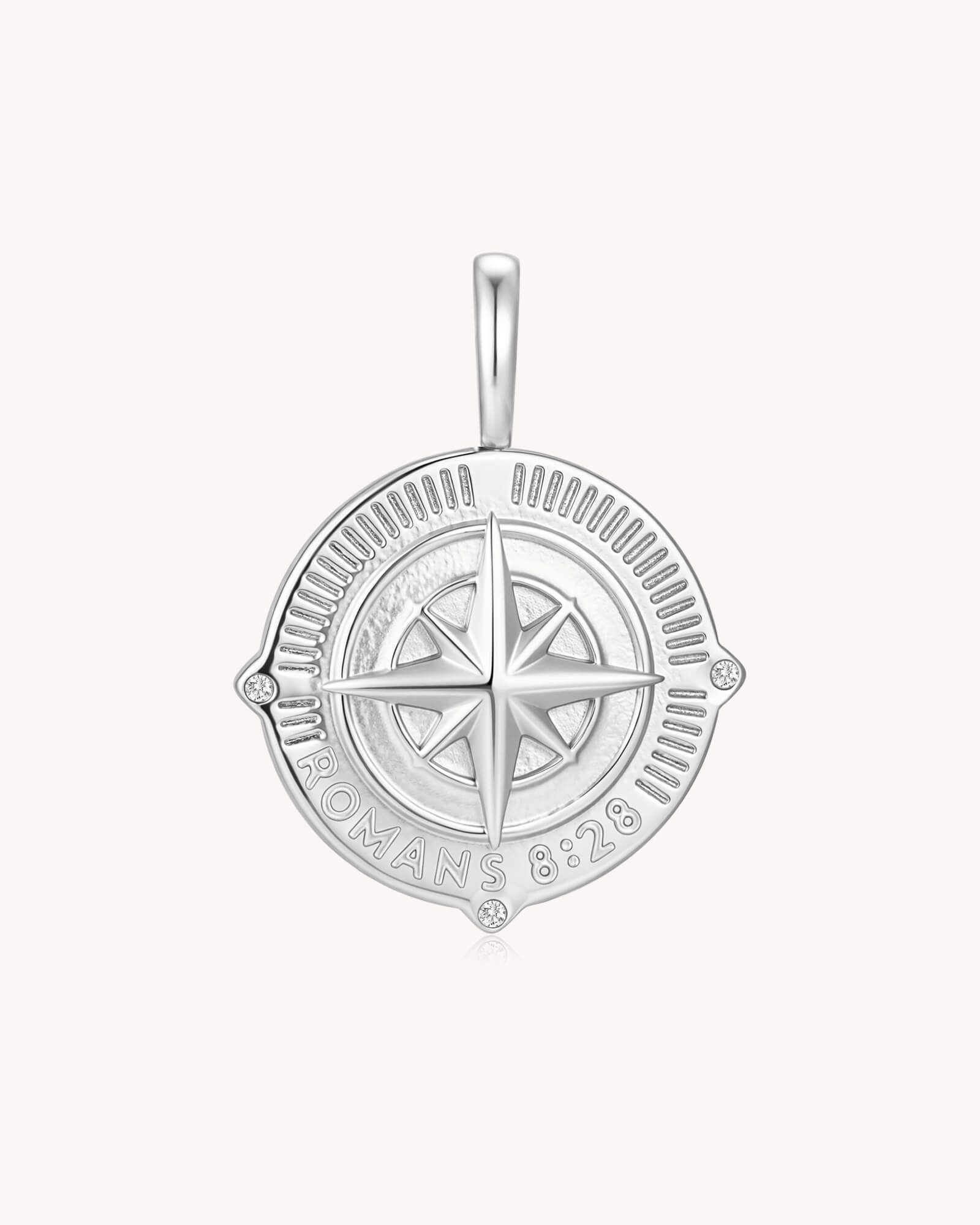 Back of Called According to His Purpose Romans 8:28 White Gold Pendant
