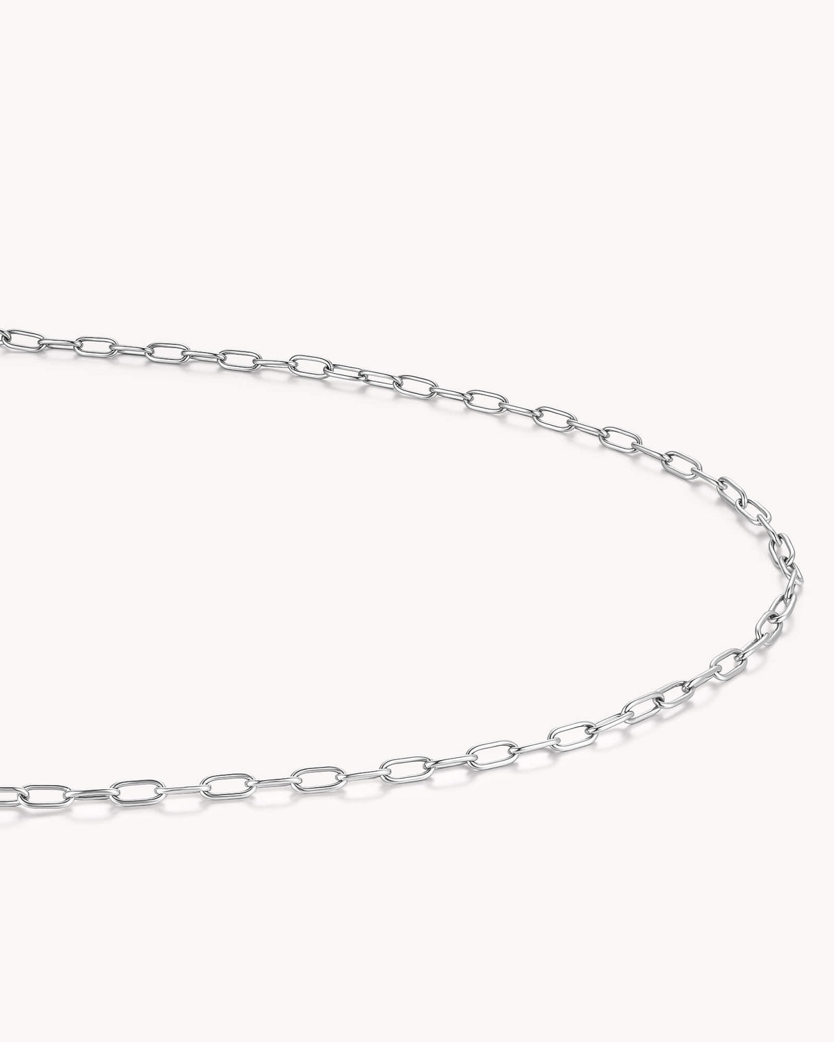 Angled view of Small Link Chain White Gold Necklace
