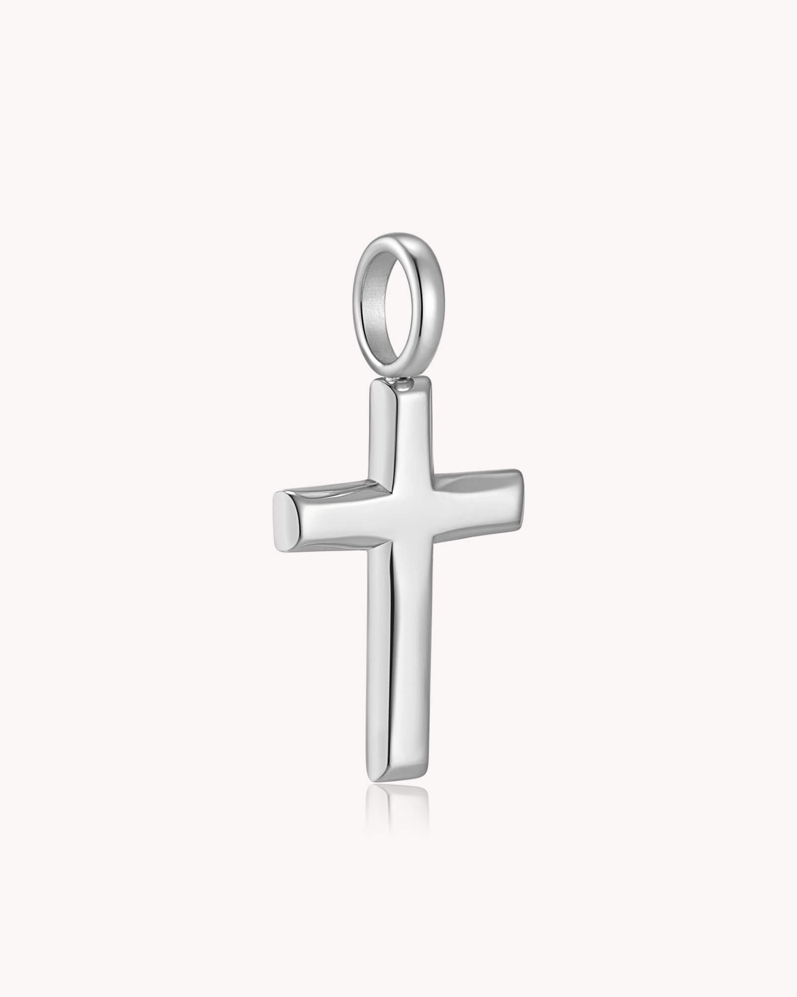 Angled view of Stainless Steel Classic Cross Pendant