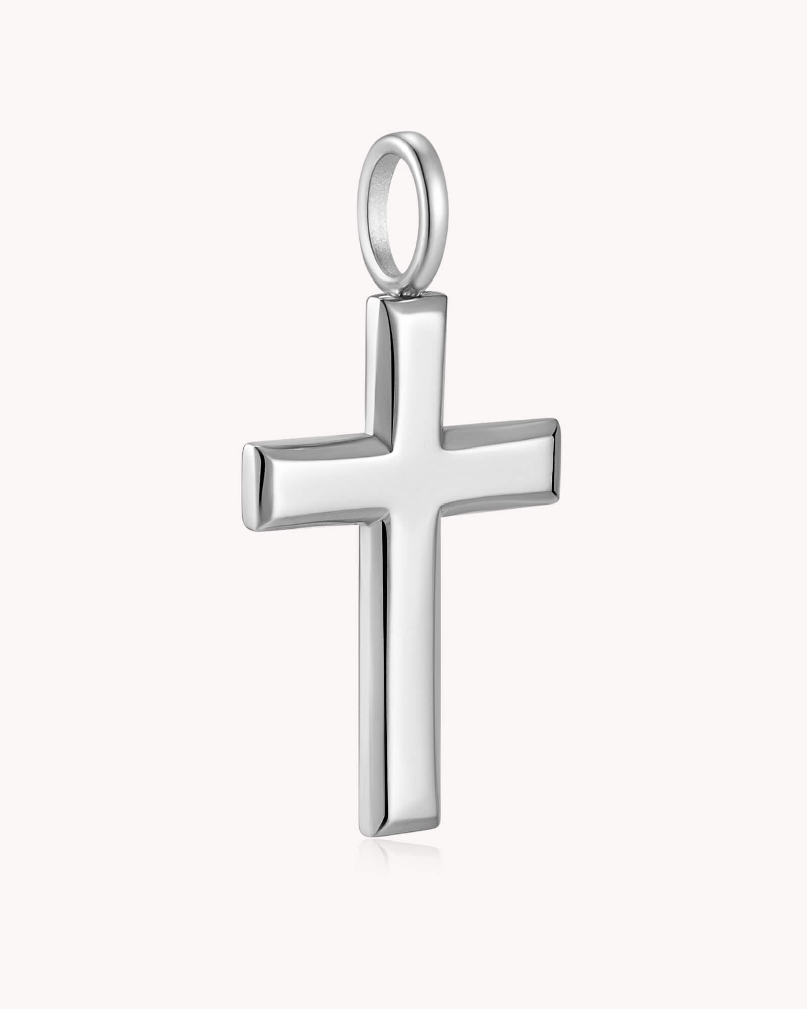 Angled view of Stainless Steel Large Classic Cross Pendant