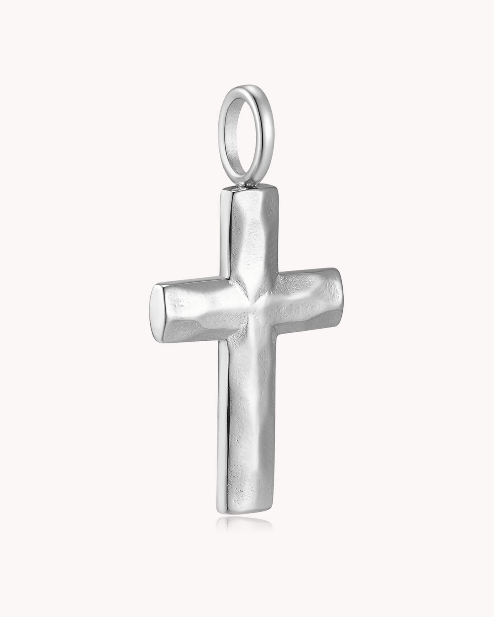 Angled view of Stainless Steel Large Textured Cross Pendant