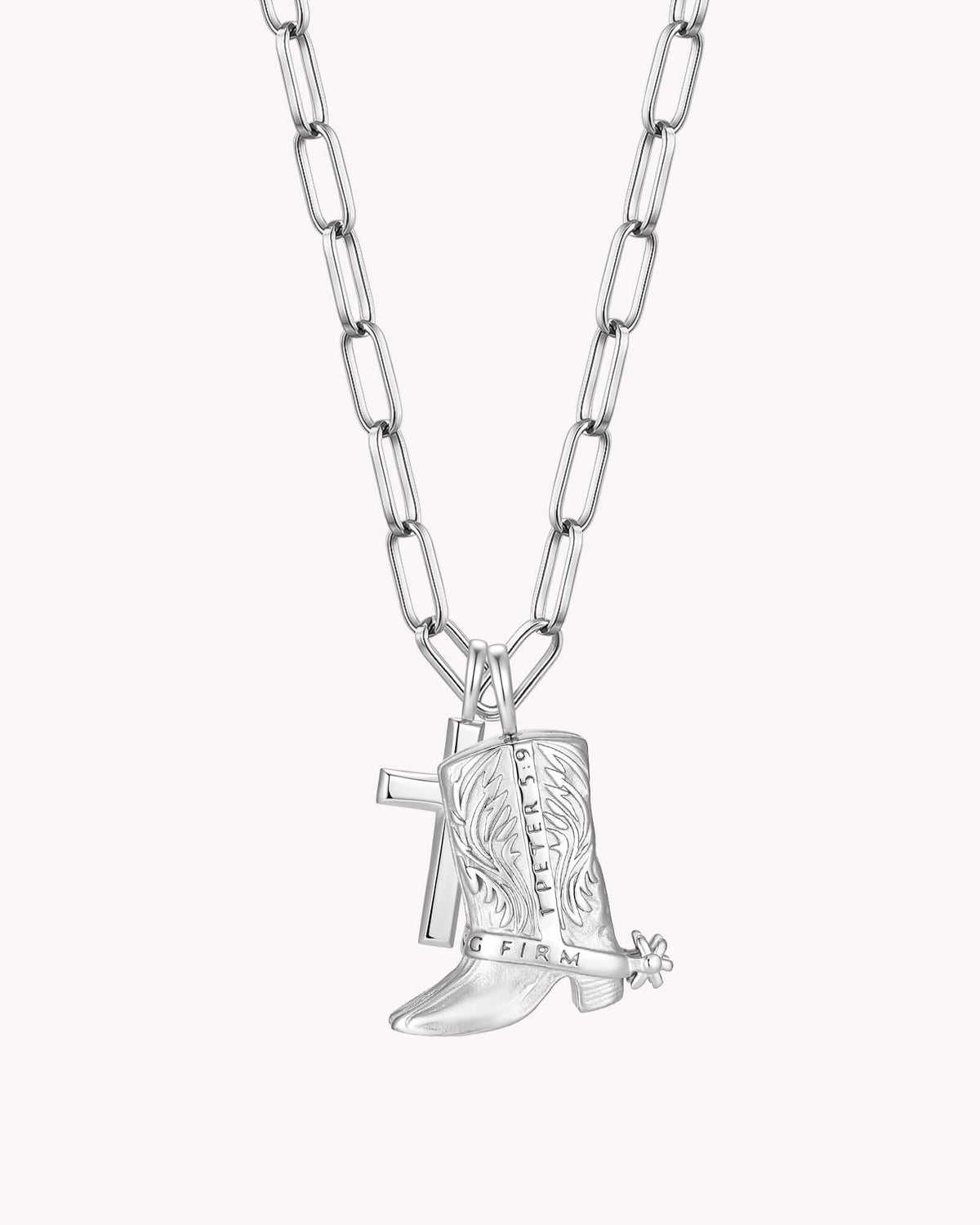 Back of Standing Firm in His Light White Gold Cross Necklace