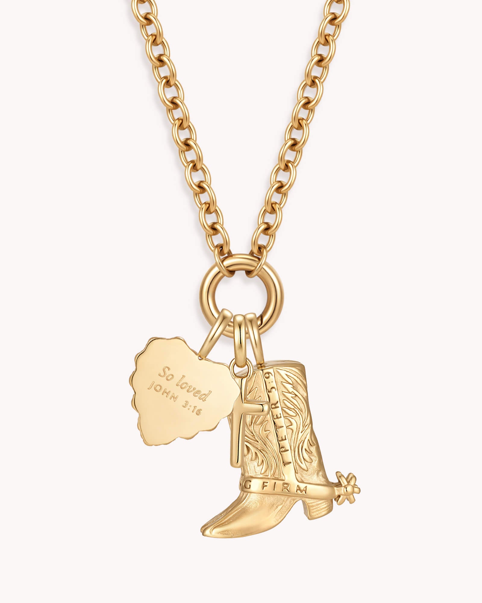 Back of Standing Firm in His Love Gold Heart Necklace