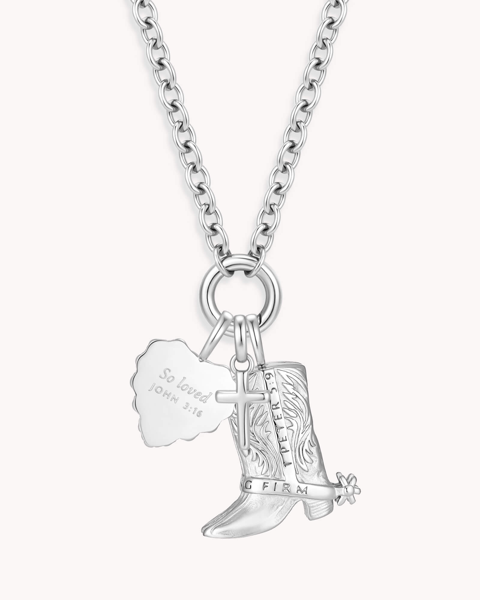 Back of Standing Firm in His Love White Gold Heart Necklace