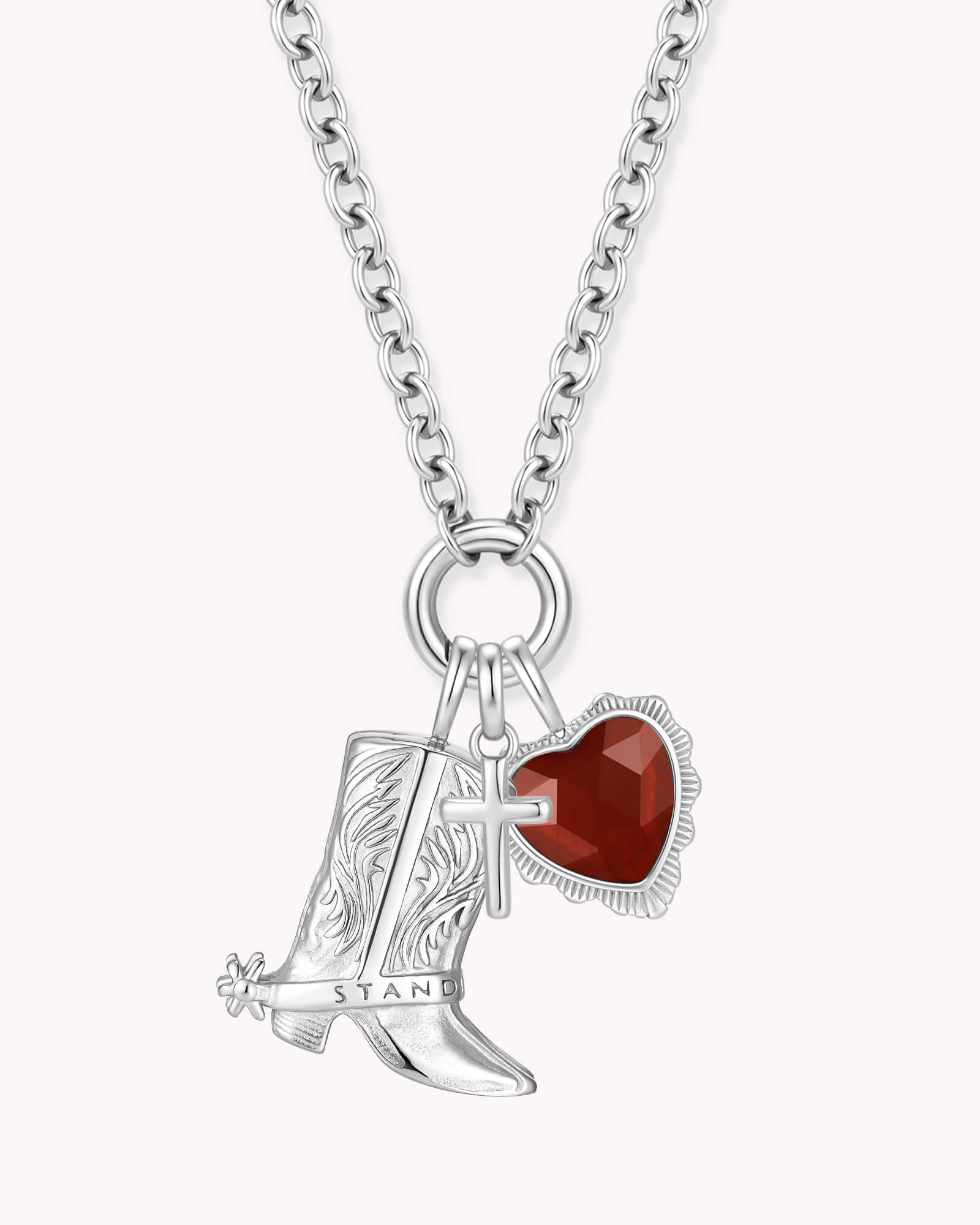 Standing Firm in His Love White Gold Heart Necklace