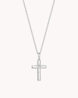 White Gold Bright Morning Star Cross Cable Chain Necklace