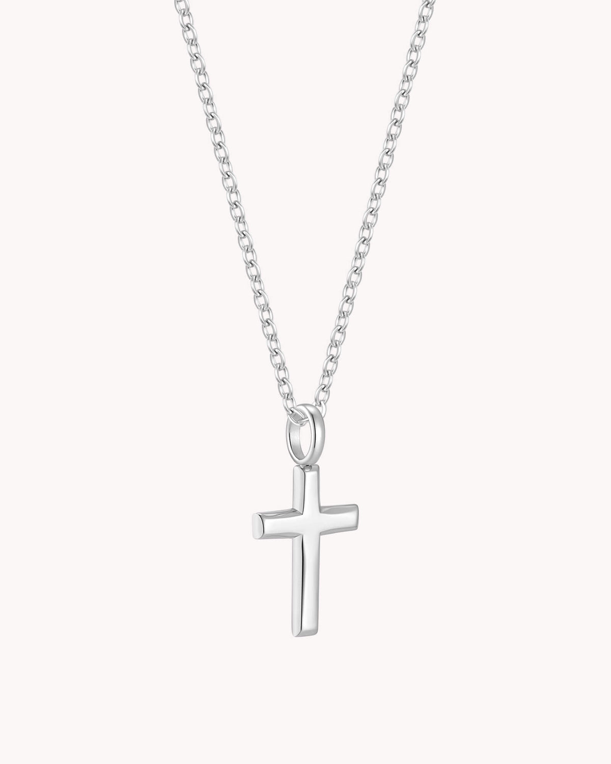 Angled view of White Gold Classic Cross Cable Chain Necklace