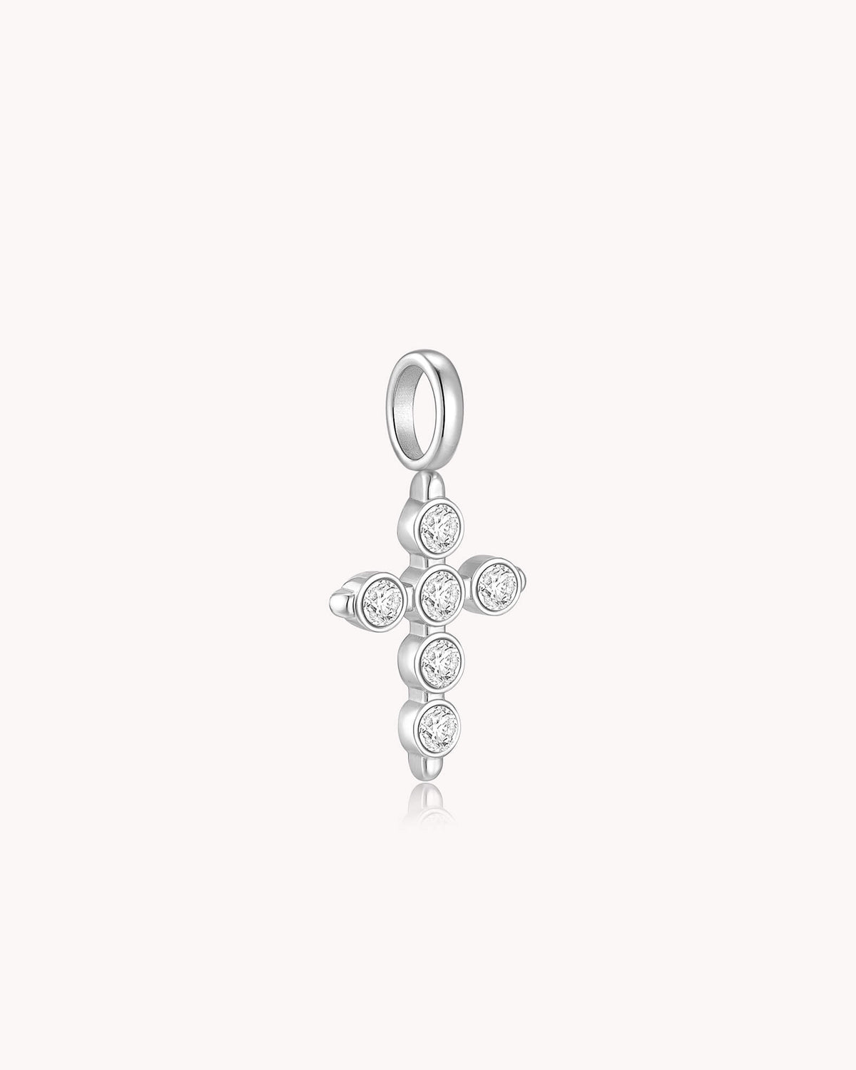 Angled view of White Gold Cubic Zirconia Delicate Cross Pendant
