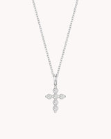 White Gold Delicate CZ Cross Cable Chain Necklace