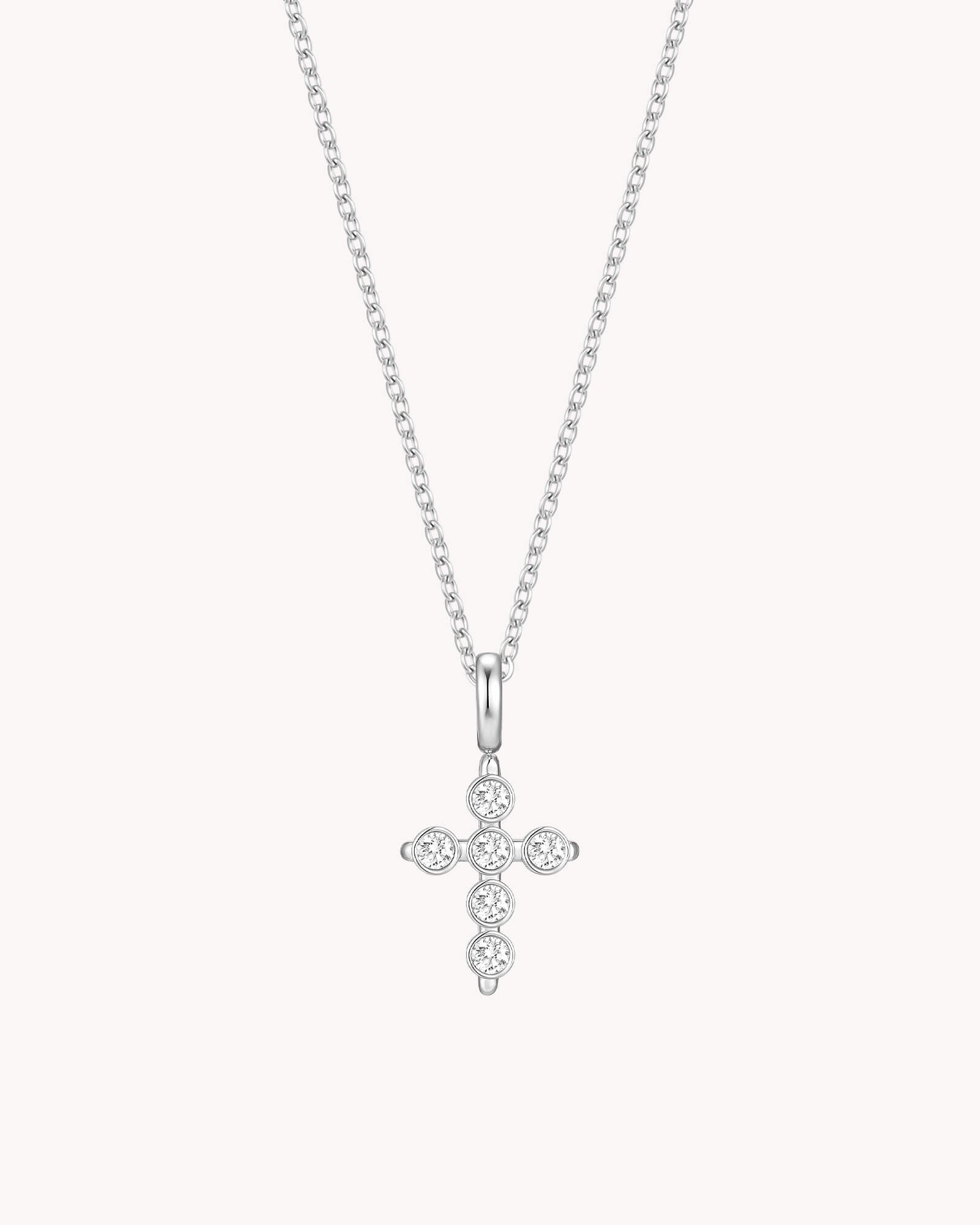 White Gold Delicate CZ Cross Cable Chain Necklace