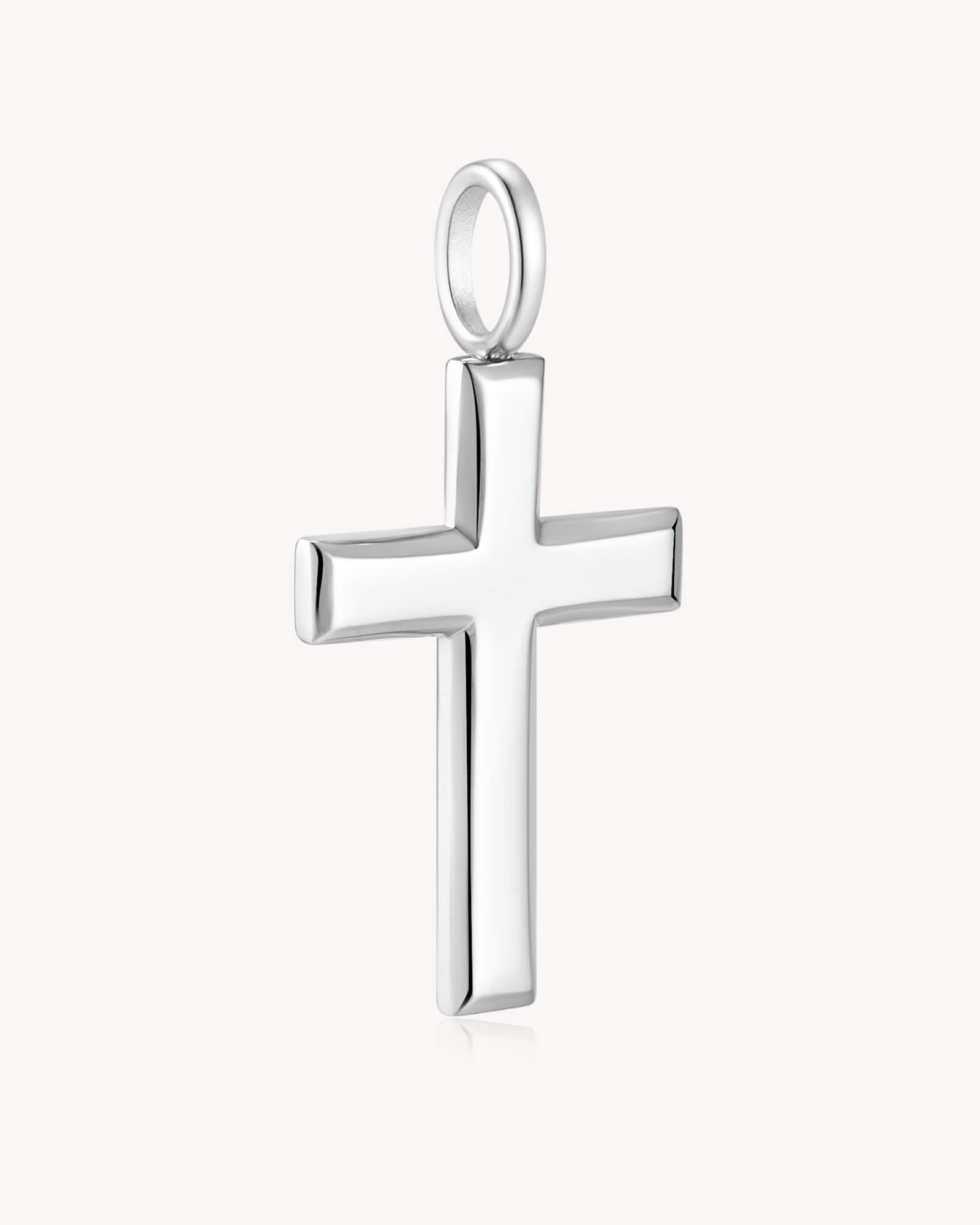 Angled view of White Gold Large Classic Cross Pendant